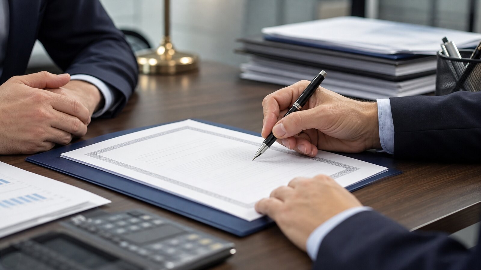 Signature d’un document de garantie bancaire dans un contexte de dépôt de bilan