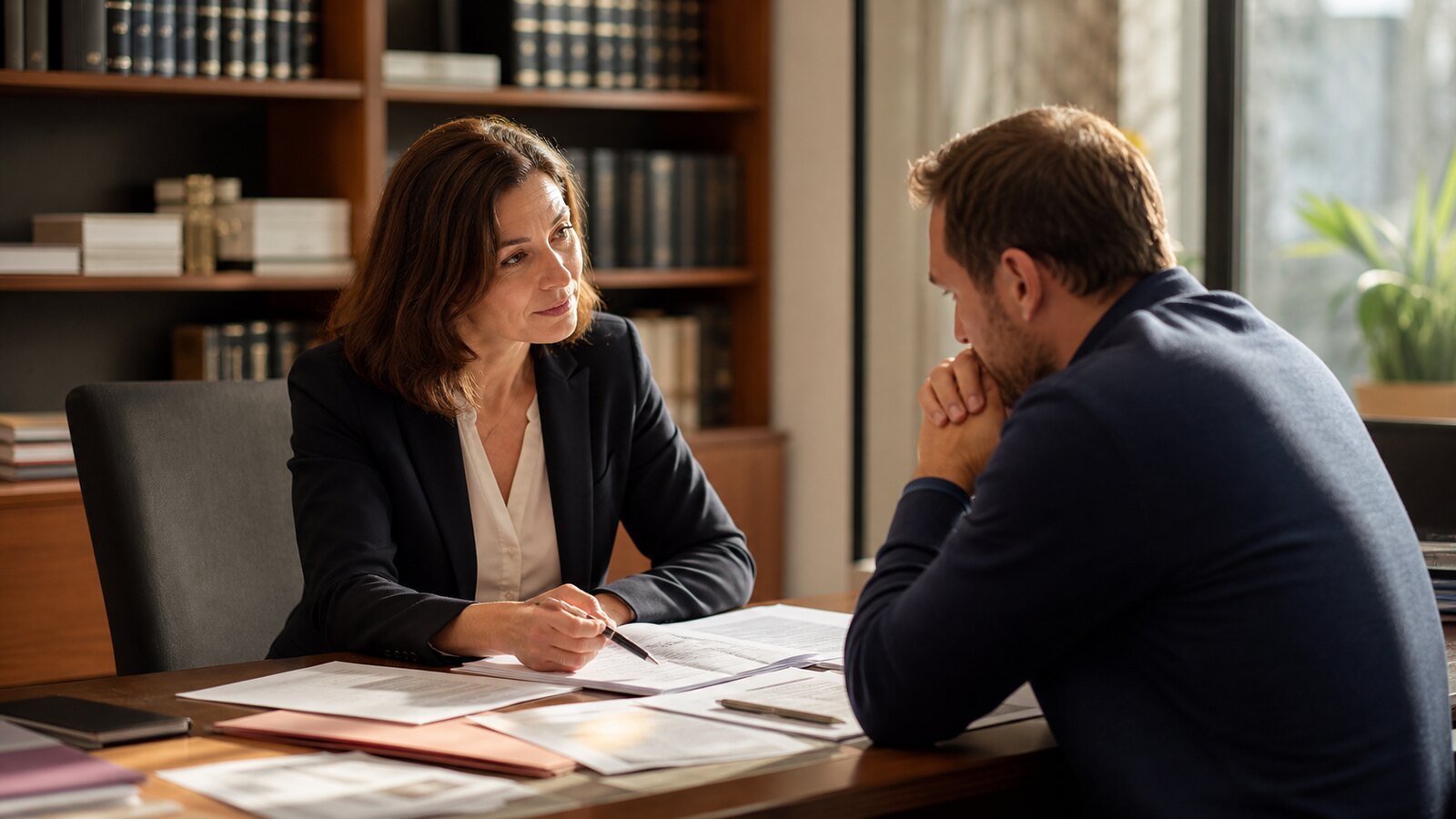 Avocate expliquant les options entre redressement judiciaire et liquidation judiciaire
