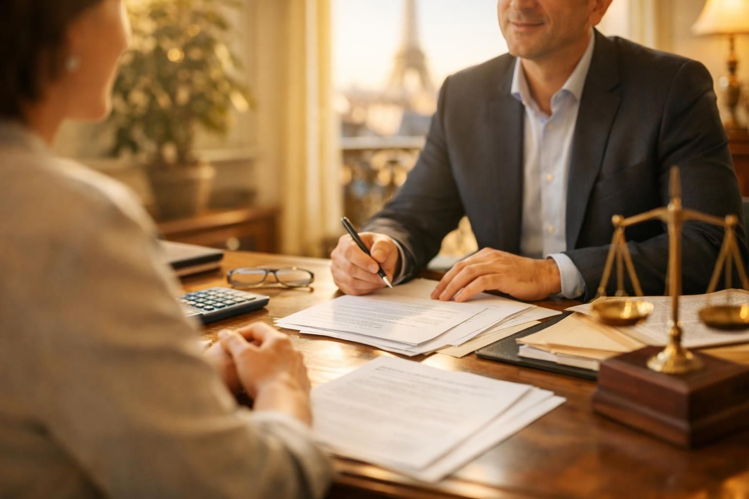Consultation avec un avocat fiscaliste dans un bureau parisien