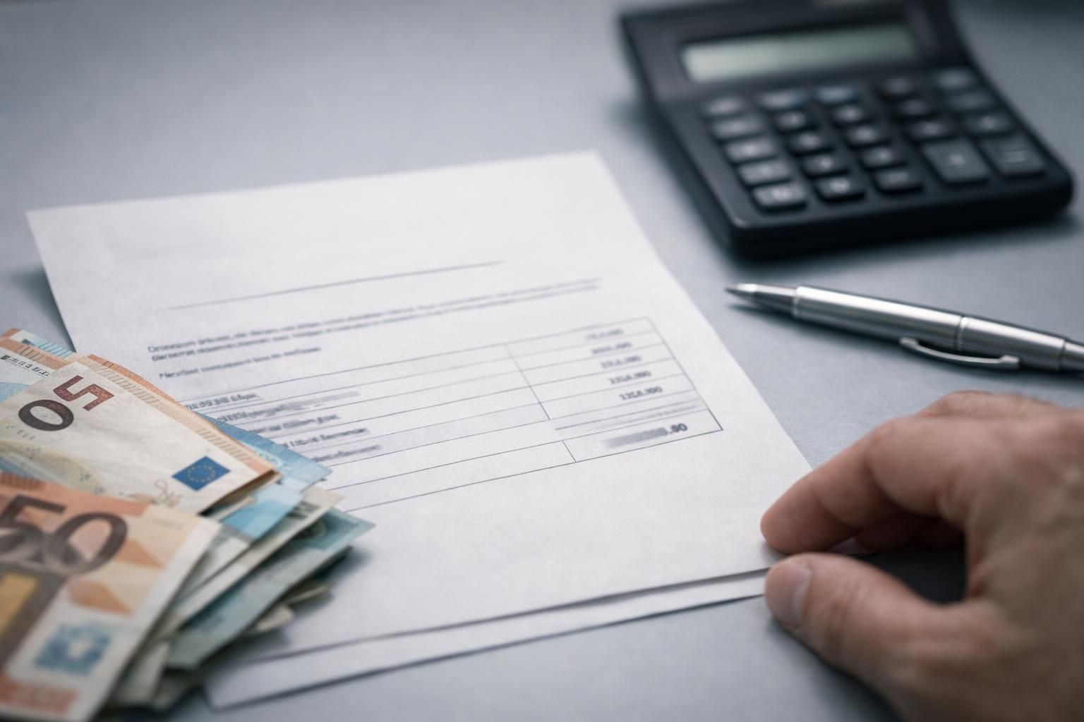 Avis de mise en recouvrement et calculatrice posés sur un bureau