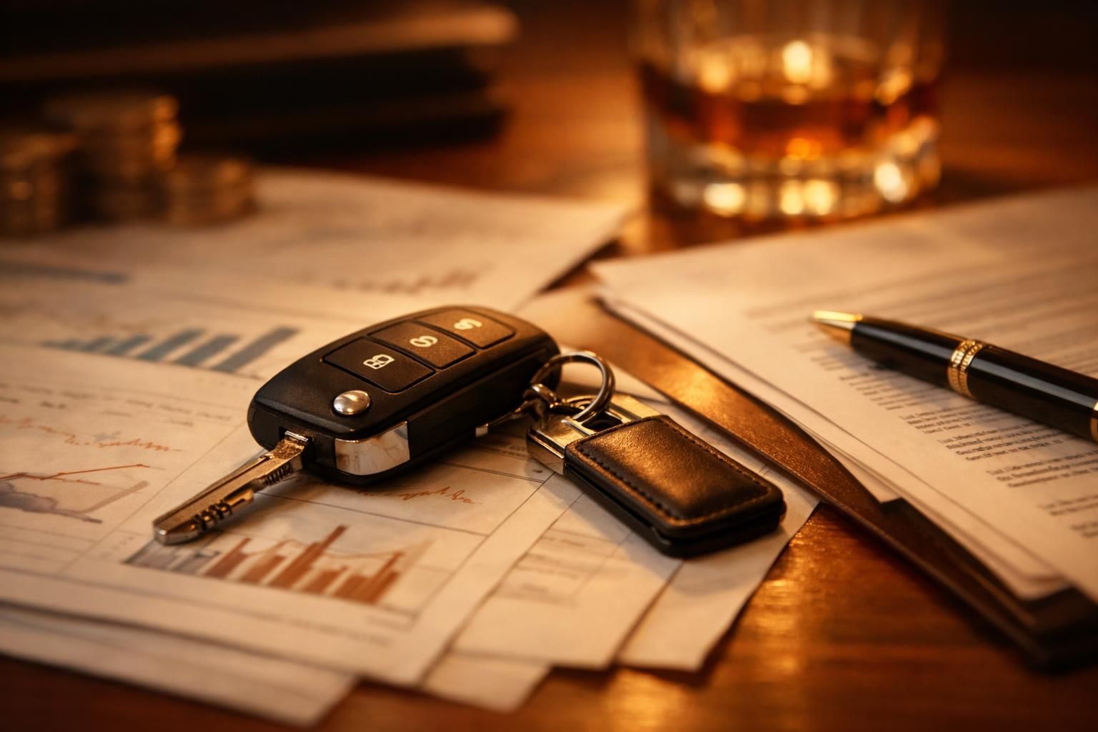 Clés de voiture posées sur des documents financiers, avantage consenti au dirigeant