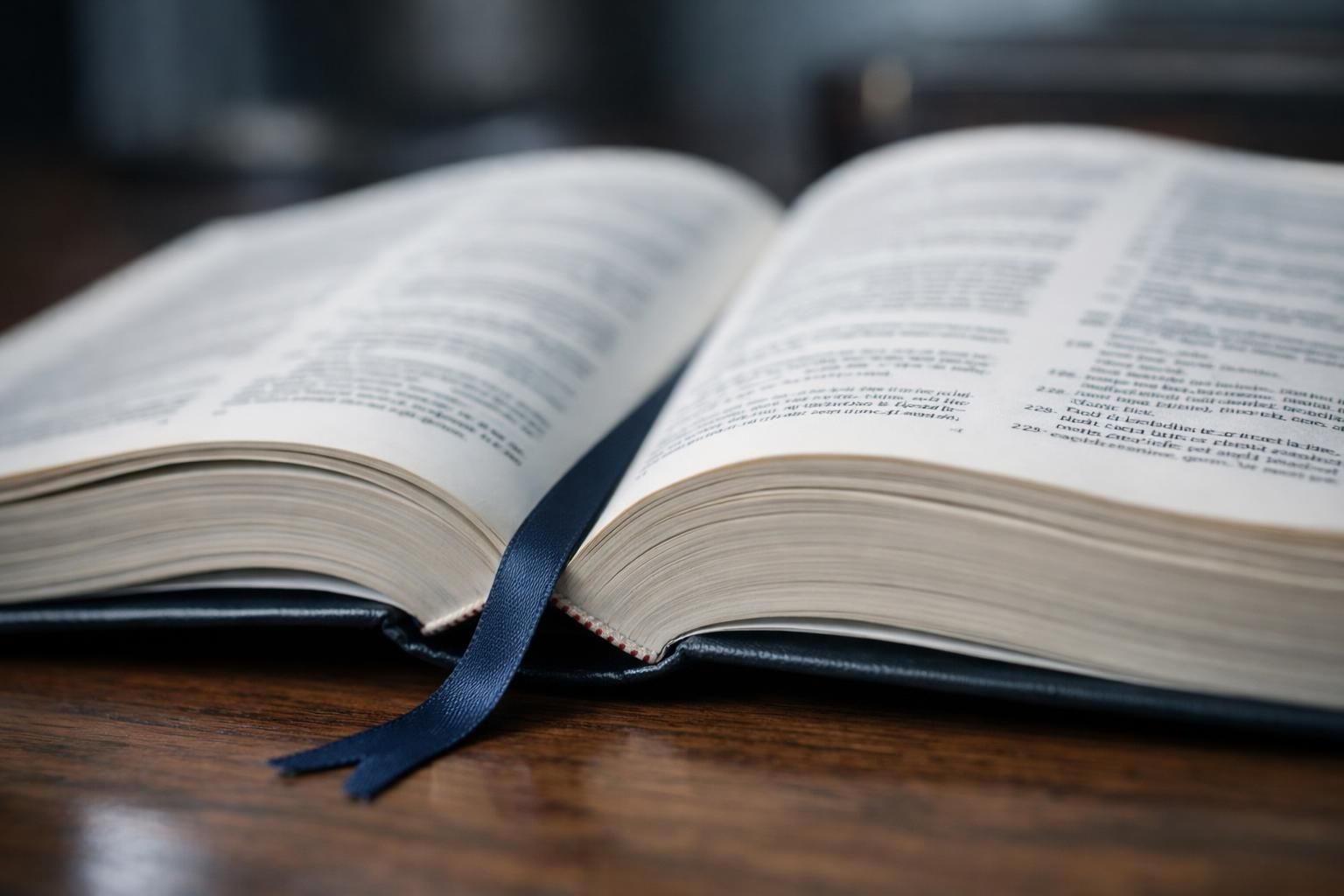 Code juridique ouvert avec un marque-page posé sur un bureau