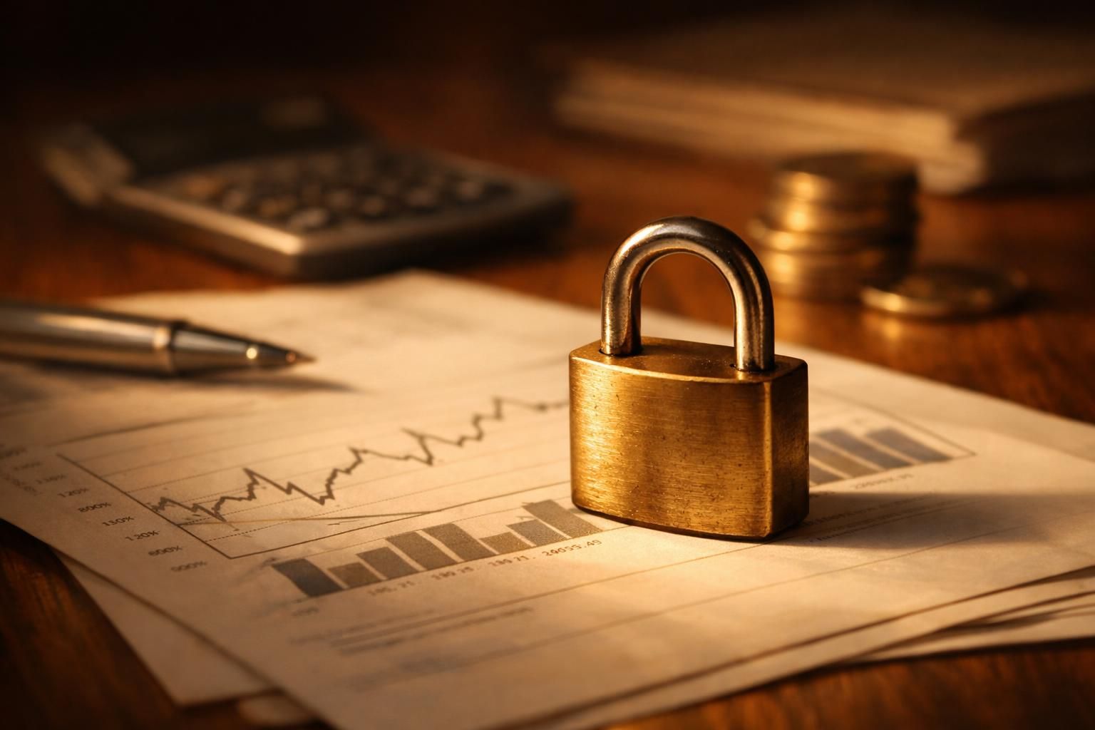 Cadenas posé sur des documents financiers symbolisant la créance fiscale sécurisée